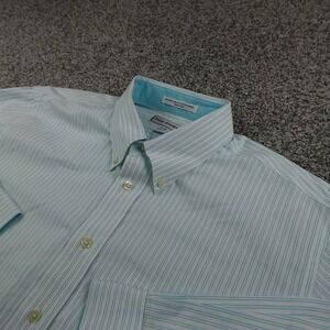Paul Fredrick Shirt Mens 17 34/35 Blue Stripe Non Iron Button Down Long Sleeve
